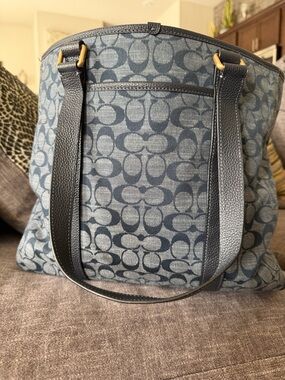Coach Blue Signature Canvas Tote with Leather Straps